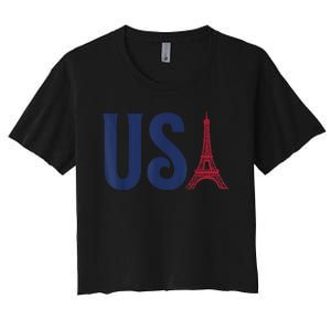 Usa Eiffel Tower Team Souvenir 2024 France Paris Holiday Women's Crop Top Tee