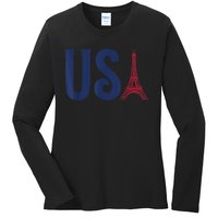 Usa Eiffel Tower Team Souvenir 2024 France Paris Holiday Ladies Long Sleeve Shirt