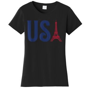 Usa Eiffel Tower Team Souvenir 2024 France Paris Holiday Women's T-Shirt