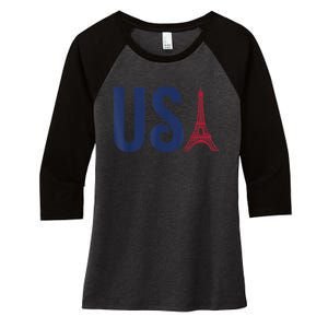 Usa Eiffel Tower Team Souvenir 2024 France Paris Holiday Women's Tri-Blend 3/4-Sleeve Raglan Shirt