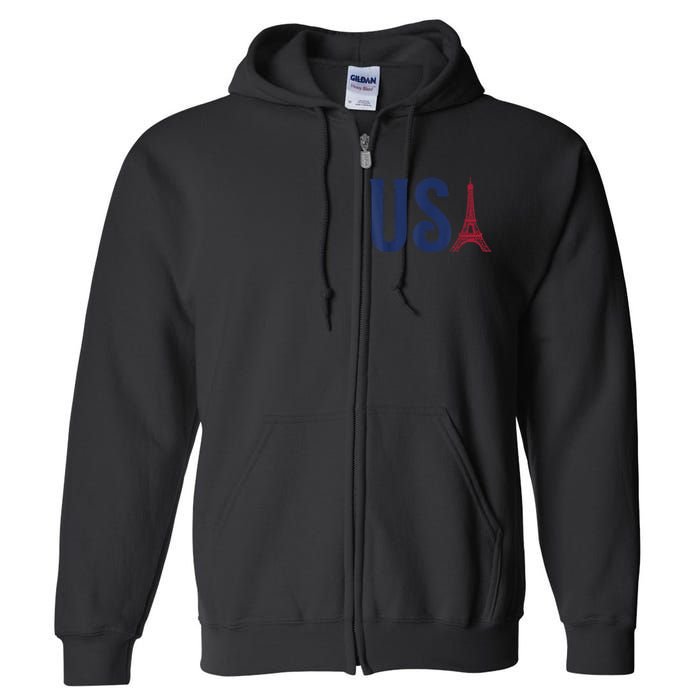 Usa Eiffel Tower Team Souvenir 2024 France Paris Holiday Full Zip Hoodie