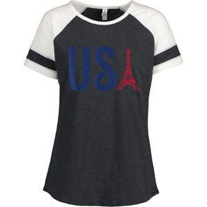 Usa Eiffel Tower Team Souvenir 2024 France Paris Holiday Enza Ladies Jersey Colorblock Tee