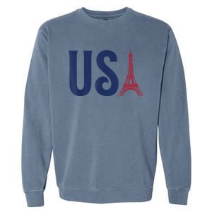 Usa Eiffel Tower Team Souvenir 2024 France Paris Holiday Garment-Dyed Sweatshirt