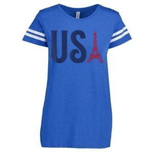 Usa Eiffel Tower Team Souvenir 2024 France Paris Holiday Enza Ladies Jersey Football T-Shirt