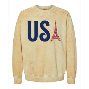 Usa Eiffel Tower Team Souvenir 2024 France Paris Holiday Colorblast Crewneck Sweatshirt