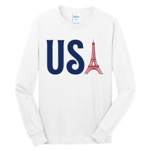 Usa Eiffel Tower Team Souvenir 2024 France Paris Holiday Tall Long Sleeve T-Shirt