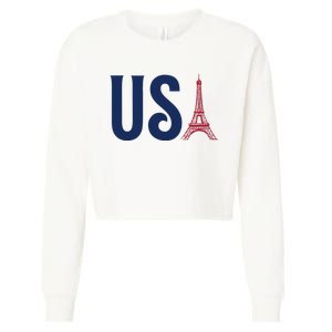 Usa Eiffel Tower Team Souvenir 2024 France Paris Holiday Cropped Pullover Crew