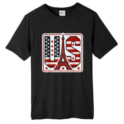 Usa Eiffel Tower 2024 Summer Sports Patriotic Supporter Tall Fusion ChromaSoft Performance T-Shirt