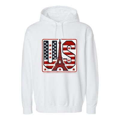 Usa Eiffel Tower 2024 Summer Sports Patriotic Supporter Garment-Dyed Fleece Hoodie