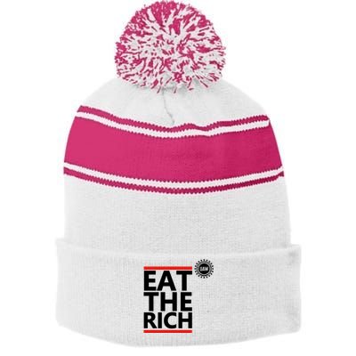 Uaw Eat The Rich Stripe Pom Pom Beanie