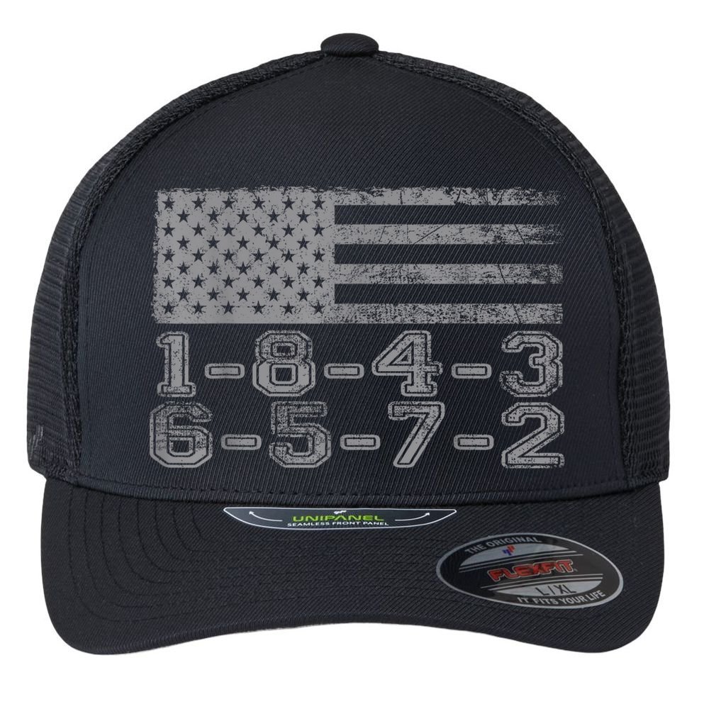 Usa Flag 18436572 Firing Order Small Block Engine Gift Flexfit Unipanel Trucker Cap