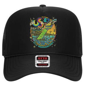 Us Festival 1983 Colorful Rainbow Music Fest Us 70s High Crown Mesh Back Trucker Hat