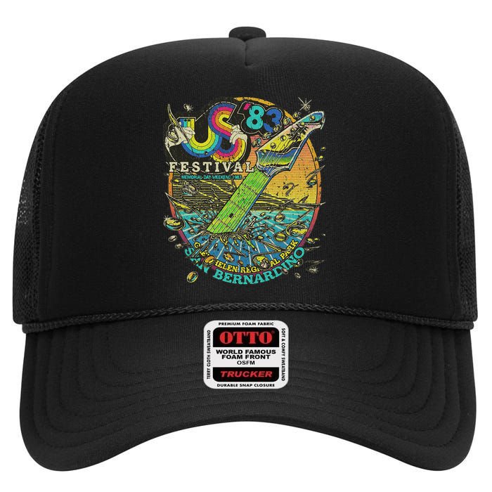 Us Festival 1983 Colorful Rainbow Music Fest Us 70s High Crown Mesh Back Trucker Hat