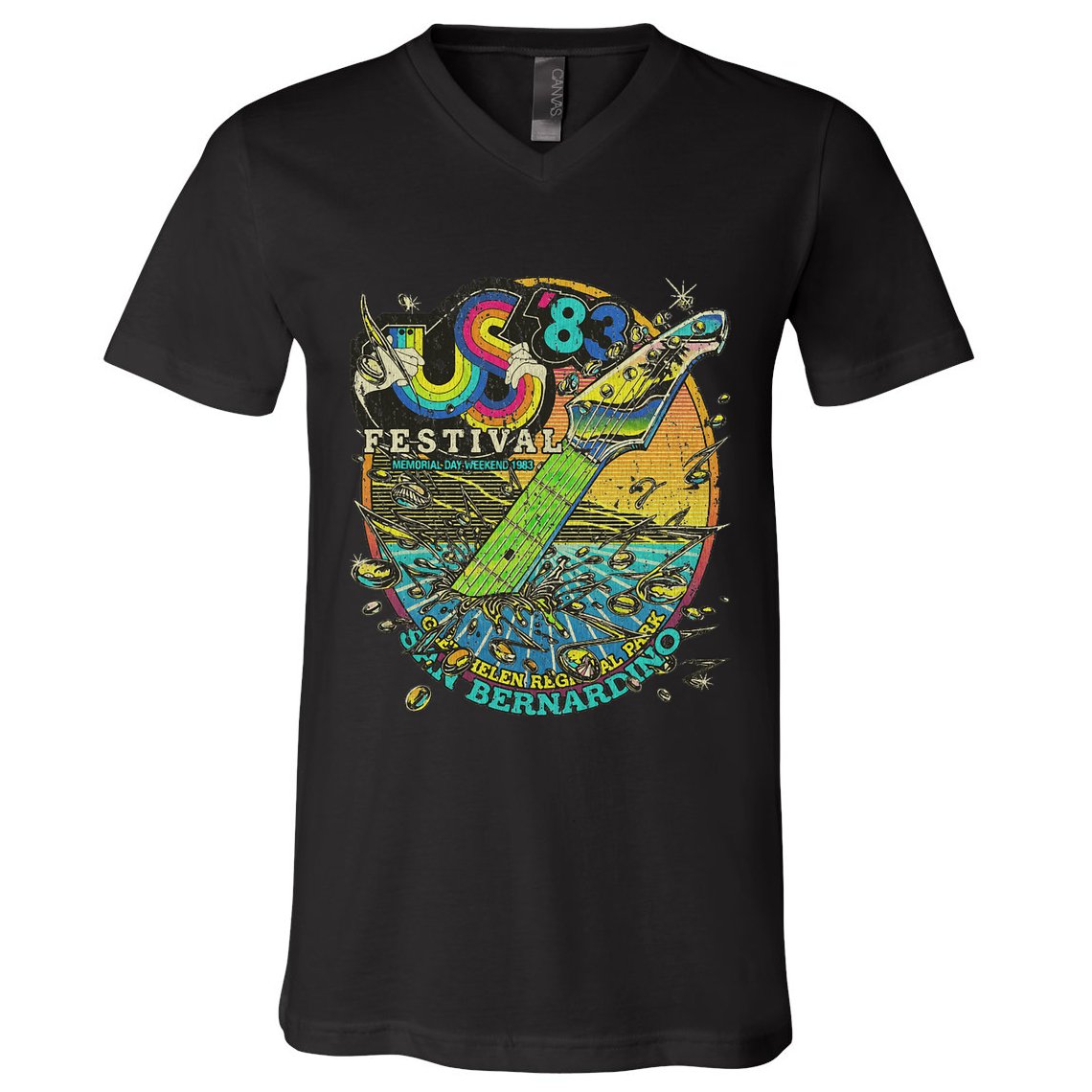 Us Festival 1983 Colorful Rainbow Music Fest Us 70s V-Neck T-Shirt