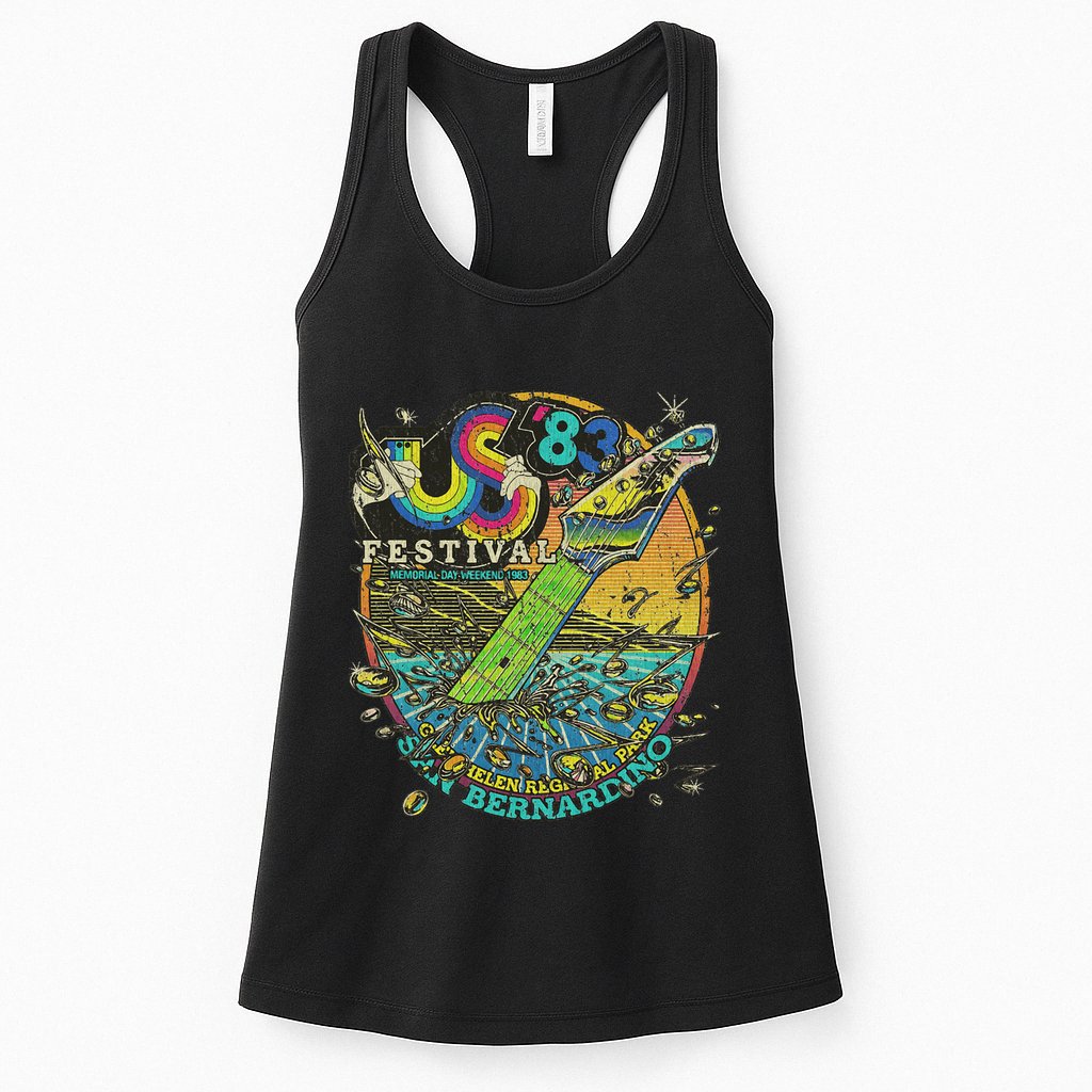Us Festival 1983 Colorful Rainbow Music Fest Us 70s Womens Tank Top