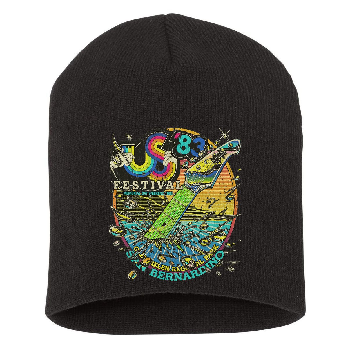 Us Festival 1983 Colorful Rainbow Music Fest Us 70s Short Acrylic Beanie