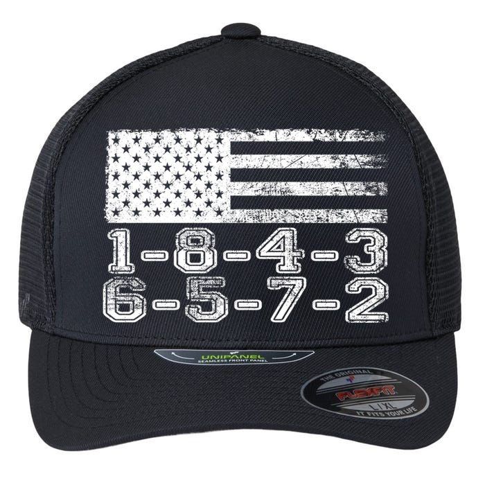 Usa Flag 18436572 Firing Order Small Block Engine V8 Block Gift Flexfit Unipanel Trucker Cap