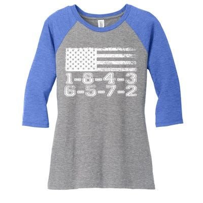 Usa Flag 18436572 Firing Order Small Block Engine V8 Block Gift Women's Tri-Blend 3/4-Sleeve Raglan Shirt