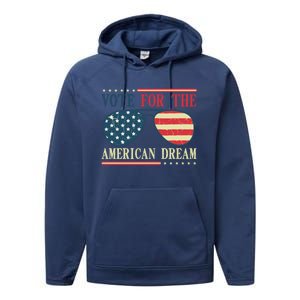 Usa Flag 2024 Quote I Vote For The American Dream Great Gift Performance Fleece Hoodie