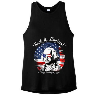 USA Flag 4th of July Suck It England Funny George Washington Ladies PosiCharge Tri-Blend Wicking Tank