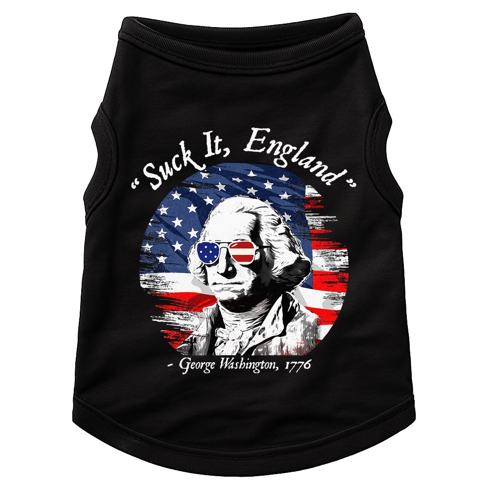 USA Flag 4th of July Suck It England Funny George Washington Doggie Tank
