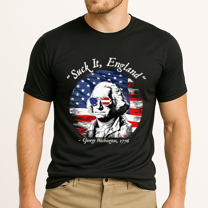 USA Flag 4th of July Suck It England Funny George Washington Cooling Performance Crew T-Shirt