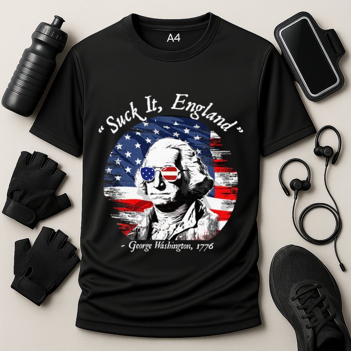 USA Flag 4th of July Suck It England Funny George Washington Cooling Performance Crew T-Shirt