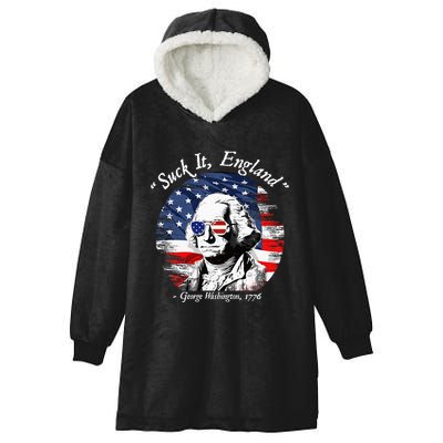 USA Flag 4th of July Suck It England Funny George Washington Hooded Wearable Blanket