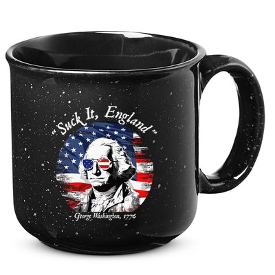 USA Flag 4th of July Suck It England Funny George Washington 15oz Campfire Ceramic Mug
