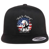 USA Flag 4th of July Suck It England Funny George Washington Flat Bill Trucker Hat