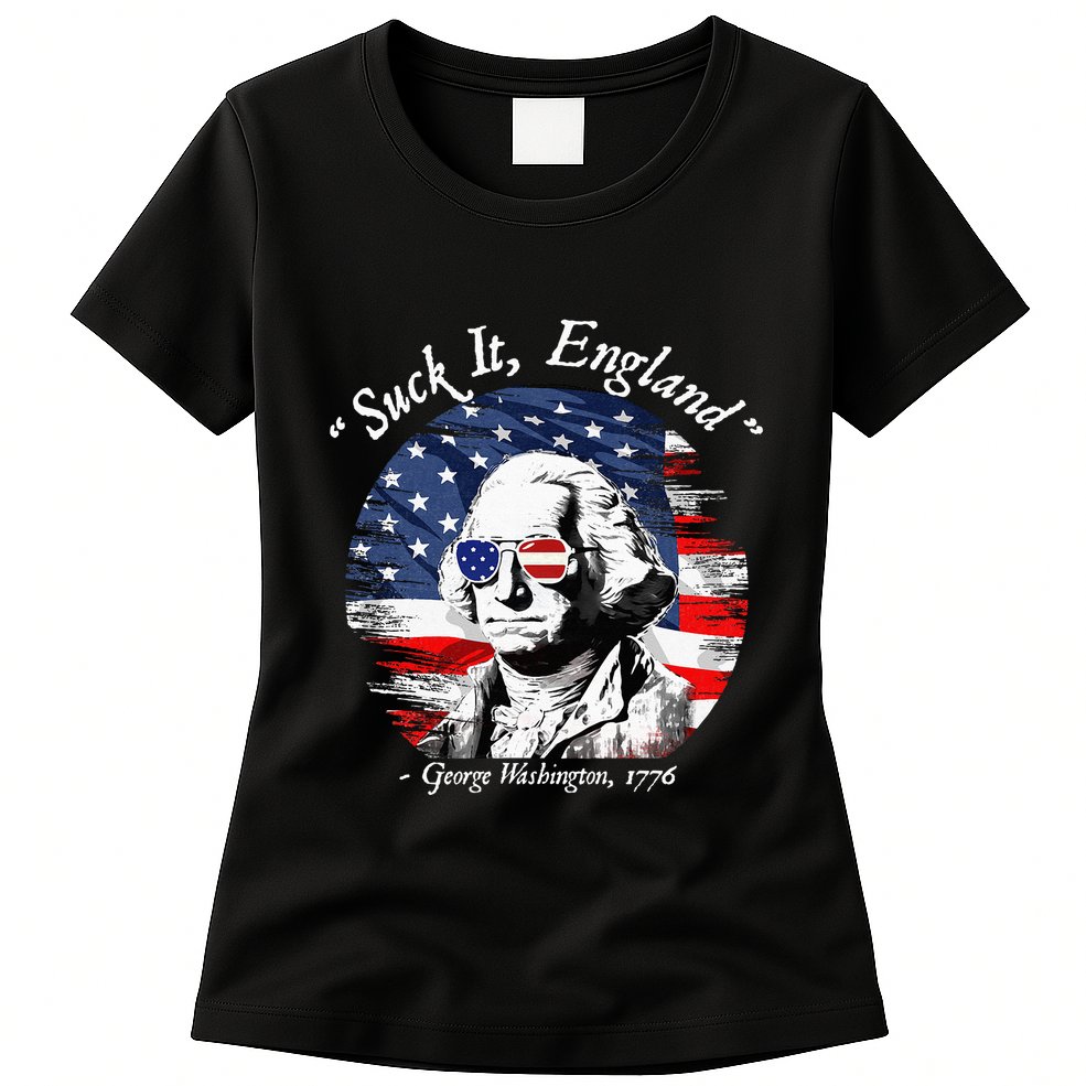USA Flag 4th of July Suck It England Funny George Washington Womens T-Shirt