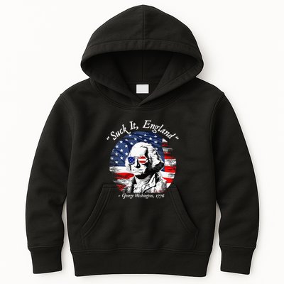 USA Flag 4th of July Suck It England Funny George Washington Kids Hoodie