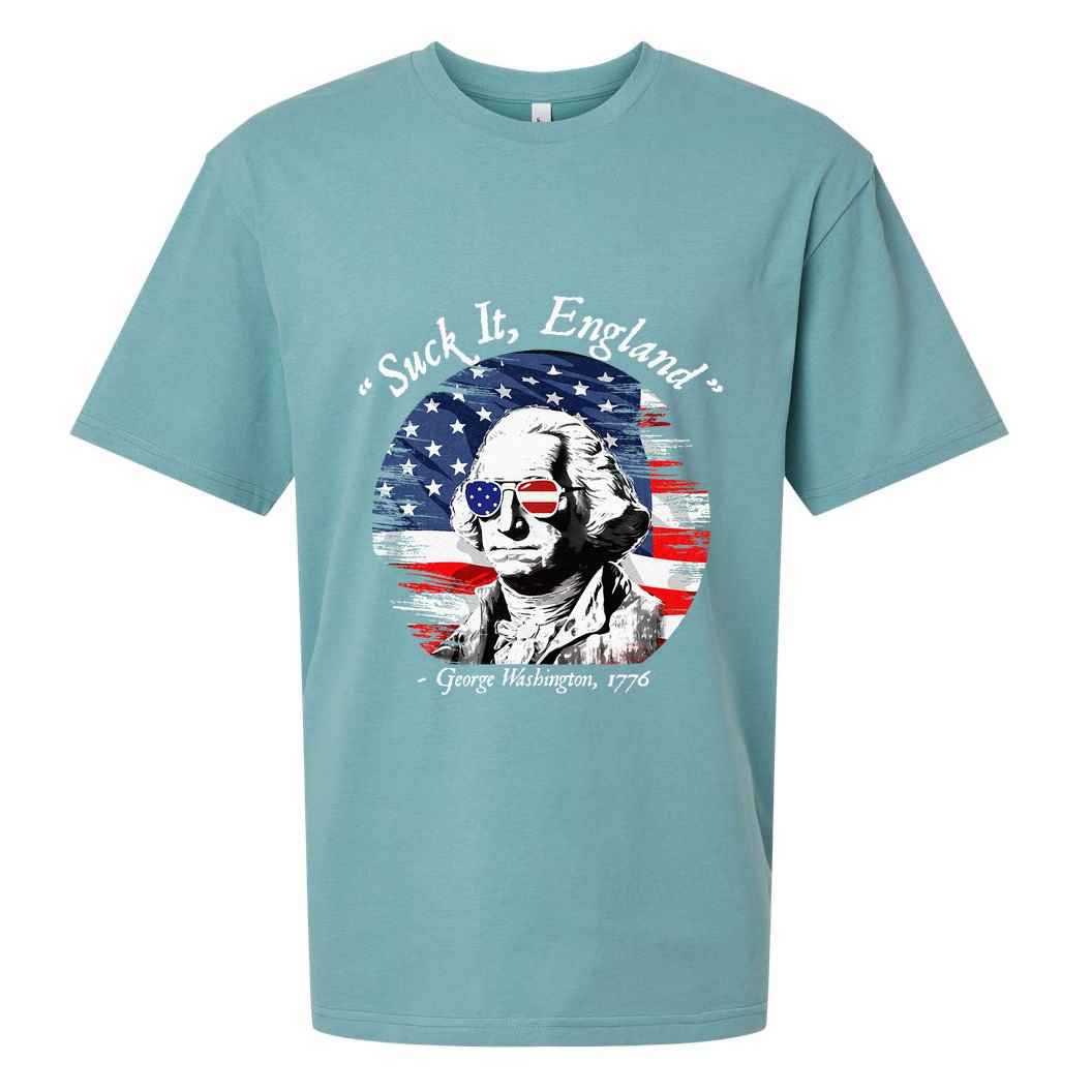 USA Flag 4th of July Suck It England Funny George Washington Sueded Cloud Jersey T-Shirt