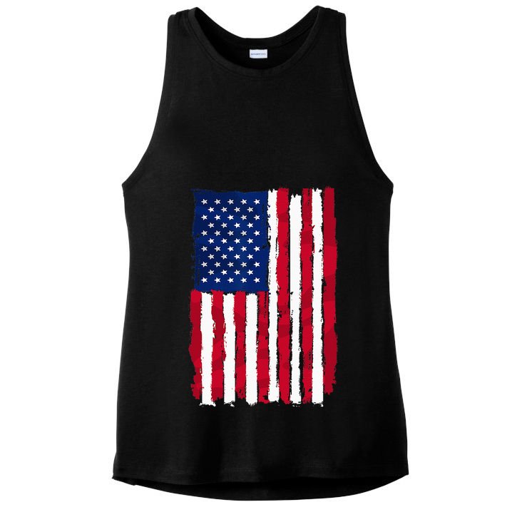 USA Flag 4th July Red American White Star Blue Stripes 4 Day Ladies PosiCharge Tri-Blend Wicking Tank