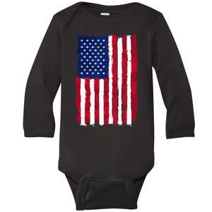 USA Flag 4th July Red American White Star Blue Stripes 4 Day Baby Long Sleeve Bodysuit