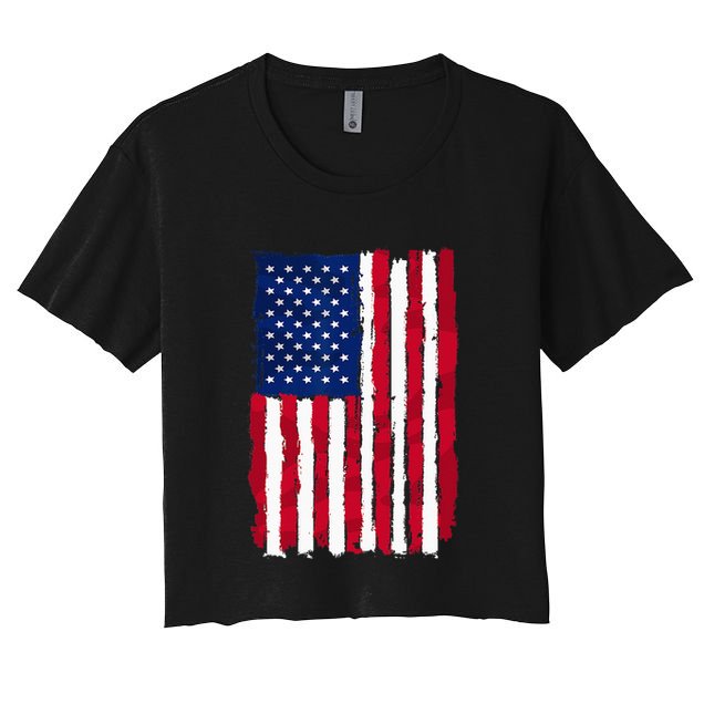USA Flag 4th July Red American White Star Blue Stripes 4 Day Crop Top