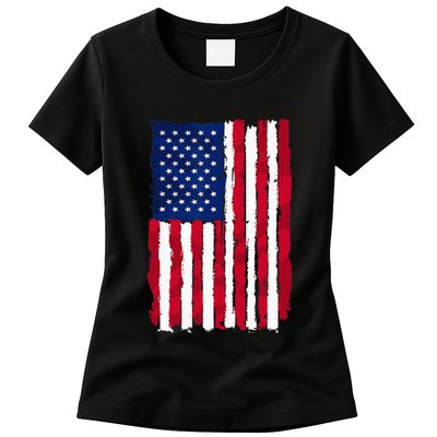 USA Flag 4th July Red American White Star Blue Stripes 4 Day Womens T-Shirt