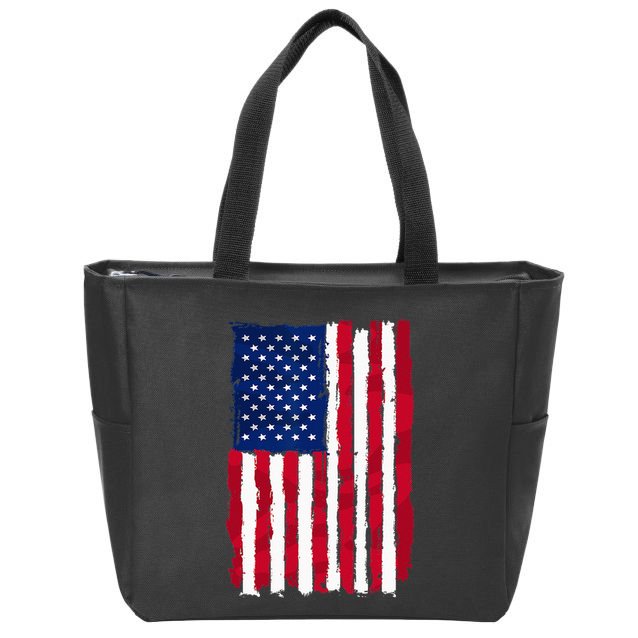 USA Flag 4th July Red American White Star Blue Stripes 4 Day Zip Tote Bag