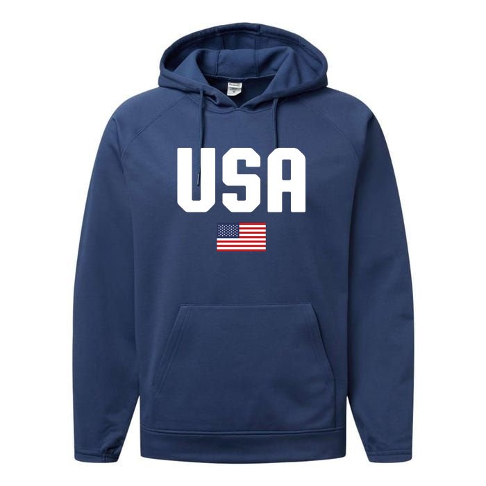 US Flag 4th Of July Memorial Day American Pride Performance Fleece Hoodie