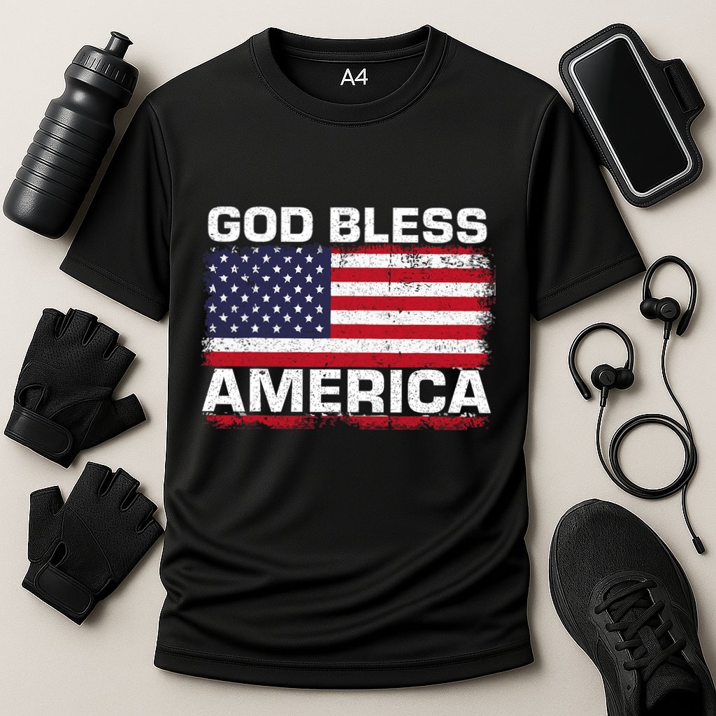Usa Flag 4th Of July Patriotic God Bless America Cooling Performance Crew T-Shirt