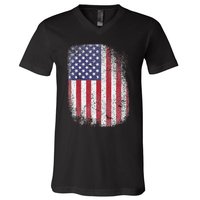 USA Flag 4th July American Red White Blue Star Stripes 4 Day V-Neck T-Shirt