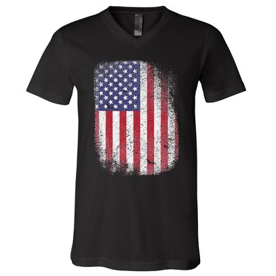 USA Flag 4th July American Red White Blue Star Stripes 4 Day V-Neck T-Shirt