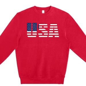 USA Flag 4th Of July Red White & Blue American Patriotic Premium Crewneck Sweatshirt