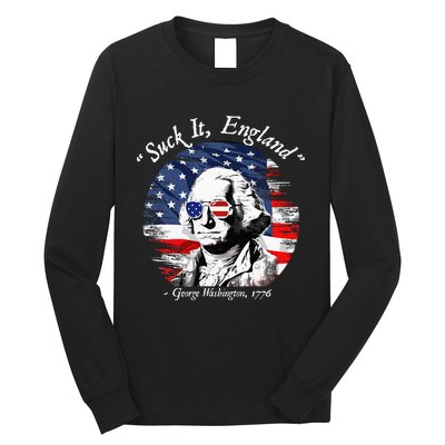 USA Flag 4th of July Suck It England Funny George Washington Long Sleeve Shirt