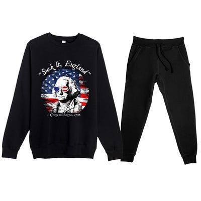 USA Flag 4th of July Suck It England Funny George Washington Premium Crewneck Sweatsuit Set