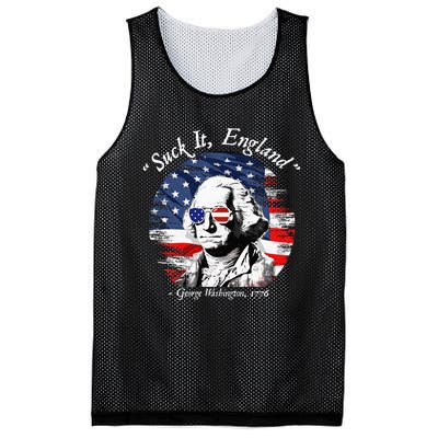 USA Flag 4th of July Suck It England Funny George Washington Mesh Reversible Basketball Jersey Tank