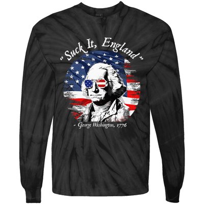 USA Flag 4th of July Suck It England Funny George Washington Tie-Dye Long Sleeve Shirt