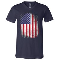 Usa Flag 4th July American Red White Blue Star Stripes 4 Day V-Neck T-Shirt