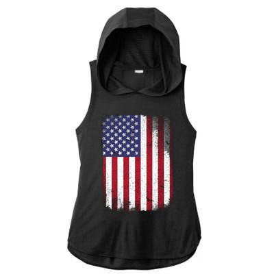 Usa Flag 4th July American Red White Blue Star Stripes 4 Day Ladies PosiCharge Tri-Blend Wicking Draft Hoodie Tank