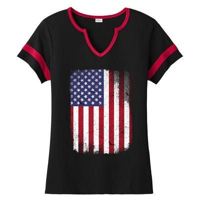 Usa Flag 4th July American Red White Blue Star Stripes 4 Day Ladies Halftime Notch Neck Tee